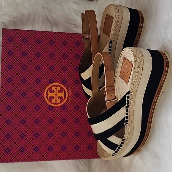 Tory Burch Shoes - Tory Burch Women's Grosgrain Platform Espadrille Slingback Wedges
